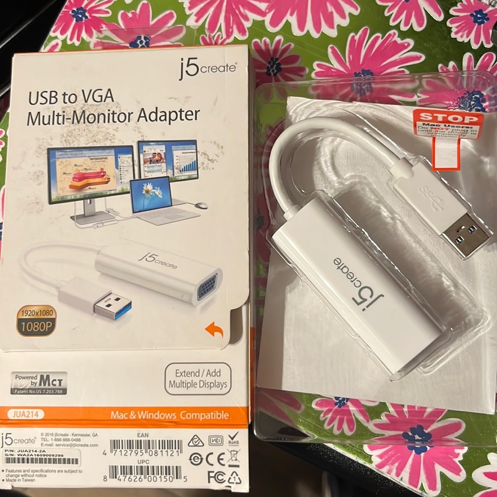 NEW j5create USB to VGA Multi-Monitor Adapter JUA214 Windows Mac OS